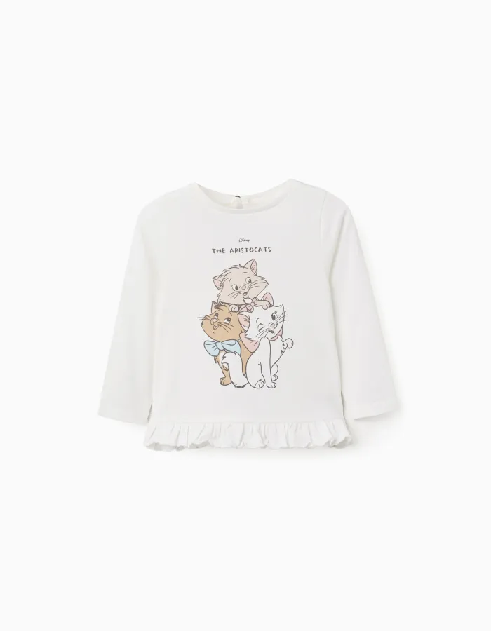 Long sleeve cotton T-shirt with The Aristocats for baby girls, white