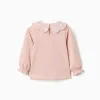 Long sleeve T-shirt with broderie anglaise collar for baby girls, pink