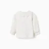 Long sleeve T-shirt with broderie anglaise collar for baby girls, white