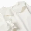 Long sleeve T-shirt with broderie anglaise collar for baby girls, white