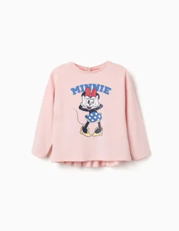 Long sleeve T-shirt with Minnie print for babies and girls, pink
