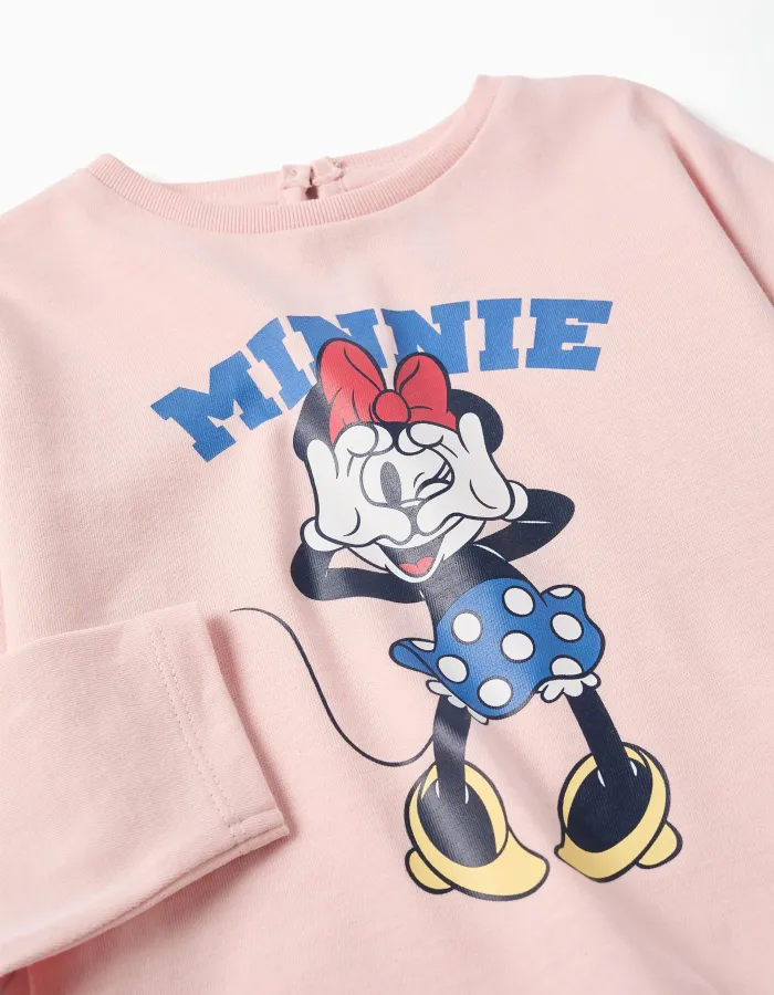 Long sleeve T-shirt with Minnie print for babies and girls, pink