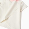 Cotton T-shirt with embroidered collar for baby girls, light beige/pink