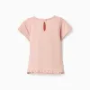 Cotton T-shirt with print and ruffled hem for baby girls, light pink