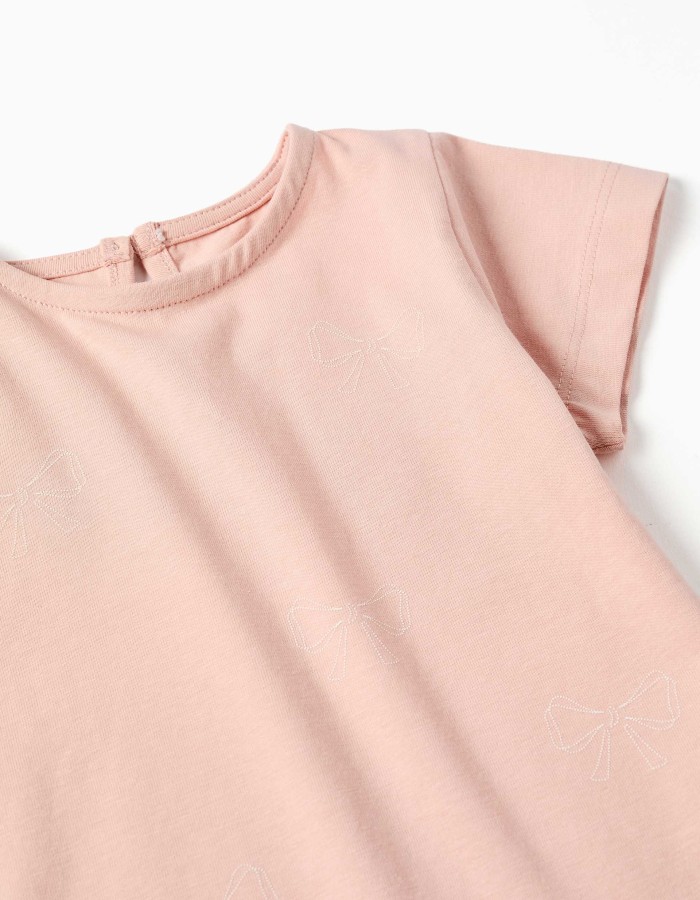 Cotton T-shirt with print and ruffled hem for baby girls, light pink