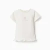 Cotton T-shirt with print and ruffled hem for baby girls, white