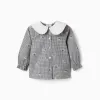 Cotton gingham shirt with floral print for baby girls, white/navy blue