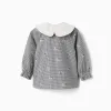 Cotton gingham shirt with floral print for baby girls, white/navy blue