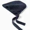Ribbed knit beanie with side straps for baby girls, dark blue