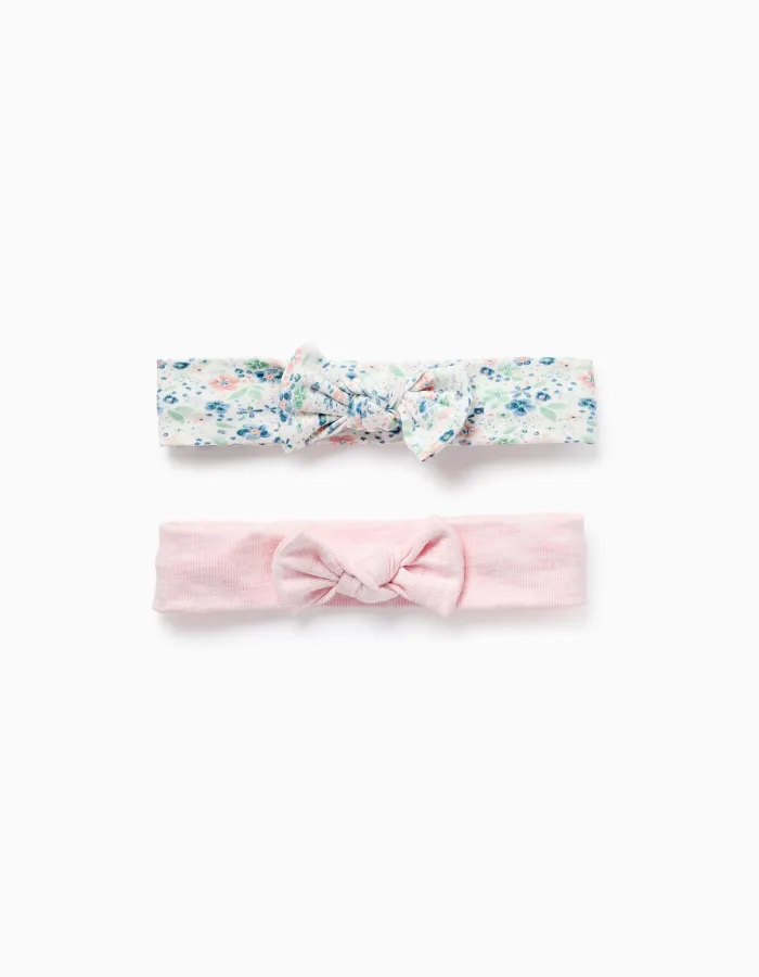 Pack of 2 Headbands Floral/Plain for Baby Girls, Pink