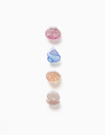 Pack of 4 mini shell claw clips for babies and girls, multicolour