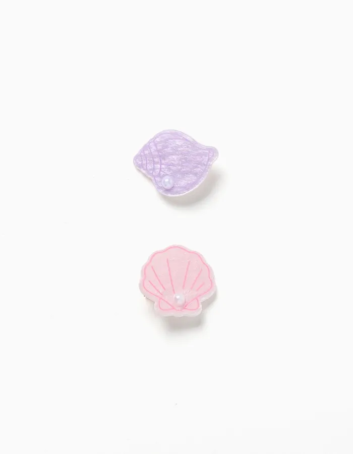 Pack of 2 hair clips with shells and pearls for girls, pink/lilac