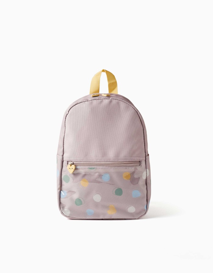 Backpack with hearts and dots print for baby girls, lilac