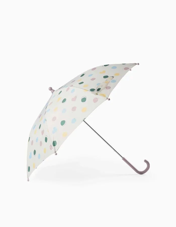 Automatic umbrella with dots pattern for baby girls, transparent