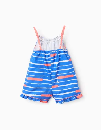 Cotton Jumpsuit with Motif for Baby Girls 'You&Me', Blue/Coral