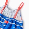 Cotton Jumpsuit with Motif for Baby Girls 'You&Me', Blue/Coral