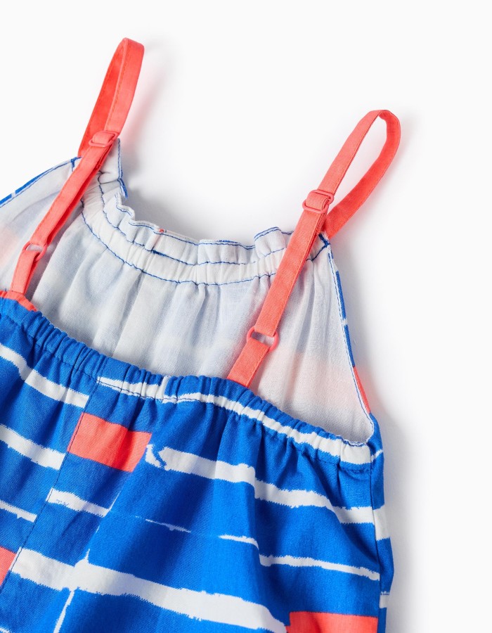 Cotton Jumpsuit with Motif for Baby Girls 'You&Me', Blue/Coral