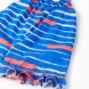 Cotton Jumpsuit with Motif for Baby Girls 'You&Me', Blue/Coral