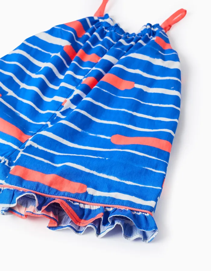 Cotton Jumpsuit with Motif for Baby Girls 'You&Me', Blue/Coral