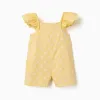 Cotton playsuit with embroidery and ruffles B&S for baby girls, yellow