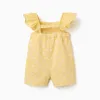 Cotton playsuit with embroidery and ruffles B&S for baby girls, yellow
