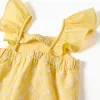 Cotton playsuit with embroidery and ruffles B&S for baby girls, yellow