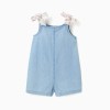 Denim playsuit with floral straps for baby girls, light blue