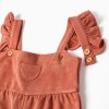 Wide leg dungarees with ruffles for baby girls, terracotta