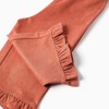 Wide leg dungarees with ruffles for baby girls, terracotta