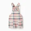 Twill short dungarees with checked pattern for baby girls, multicolour
