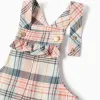 Twill short dungarees with checked pattern for baby girls, multicolour