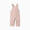 Twill dungarees with floral motif for baby girls, light pink