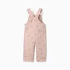 Twill dungarees with floral motif for baby girls, light pink
