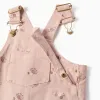 Twill dungarees with floral motif for baby girls, light pink