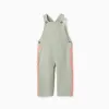 Cotton dungarees with ric rac tape for newborn and baby girls, green/coral