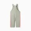 Cotton dungarees with ric rac tape for newborn and baby girls, green/coral