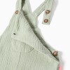 Cotton dungarees with ric rac tape for newborn and baby girls, green/coral
