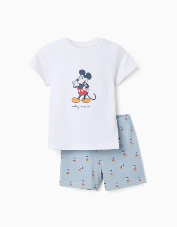 Short sleeve cotton pyjamas with Mickey for baby boys, white/blue