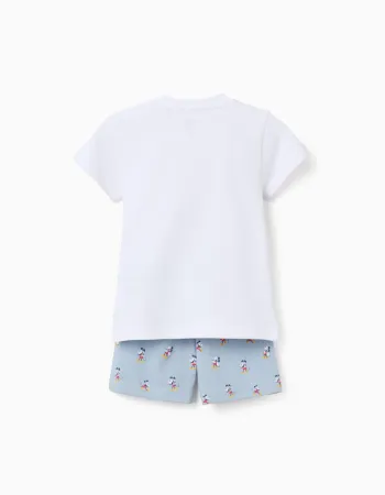 Short sleeve cotton pyjamas with Mickey for baby boys, white/blue