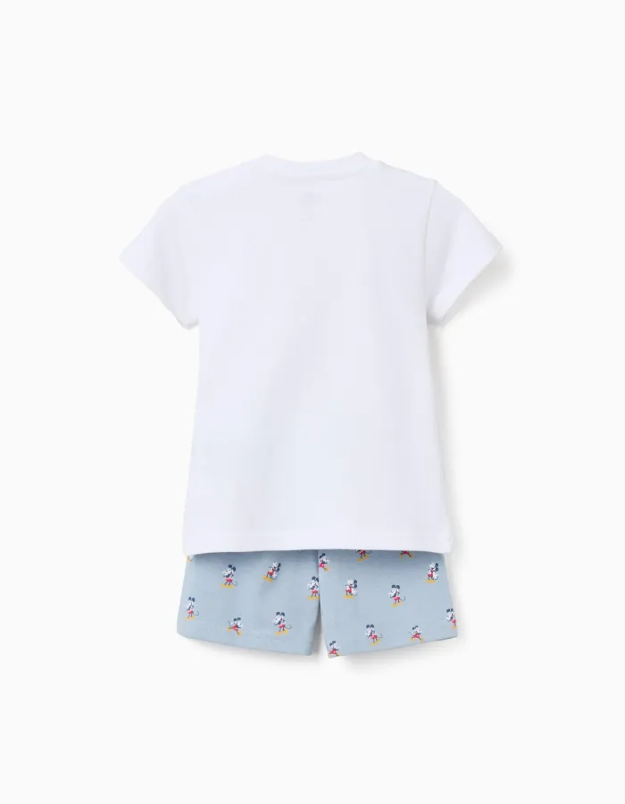 Short sleeve cotton pyjamas with Mickey for baby boys, white/blue