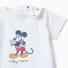 Short sleeve cotton pyjamas with Mickey for baby boys, white/blue