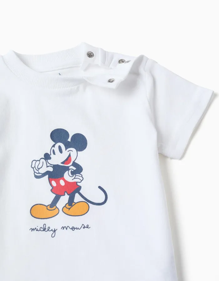 Short sleeve cotton pyjamas with Mickey for baby boys, white/blue