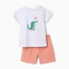Cotton pyjamas with alligator print for baby boys, white/orange