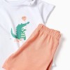 Cotton pyjamas with alligator print for baby boys, white/orange