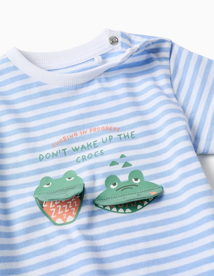Cotton pyjamas with alligator print for baby boys, white/blue
