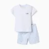 Short sleeve cotton pyjamas with alligator prints for baby boys, white