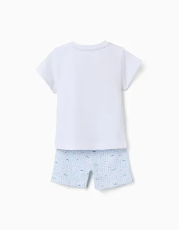 Short sleeve cotton pyjamas with alligator prints for baby boys, white