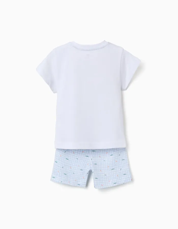 Short sleeve cotton pyjamas with alligator prints for baby boys, white