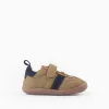 Barefoot Leather Trainers for Baby Boys, Camel/Blue