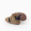 Barefoot Leather Trainers for Baby Boys, Camel/Blue